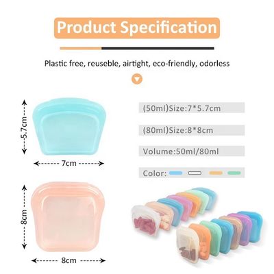 Reusable Leakproof Clear Silicone Food Bag Durability Dishwasher Safe 50ML/80ML
